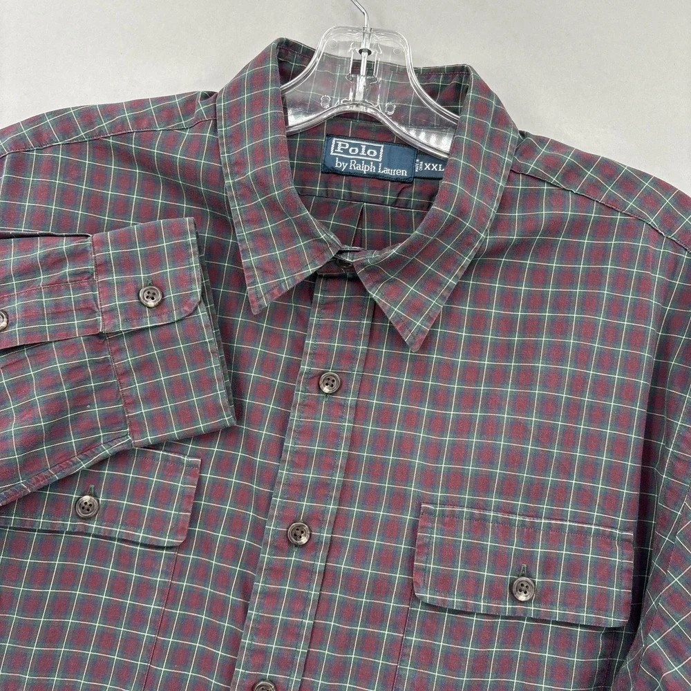 Polo Ralph Lauren Shirt Mens 2XL Multicolor Plaid Button Up Long Sleeve Vintage